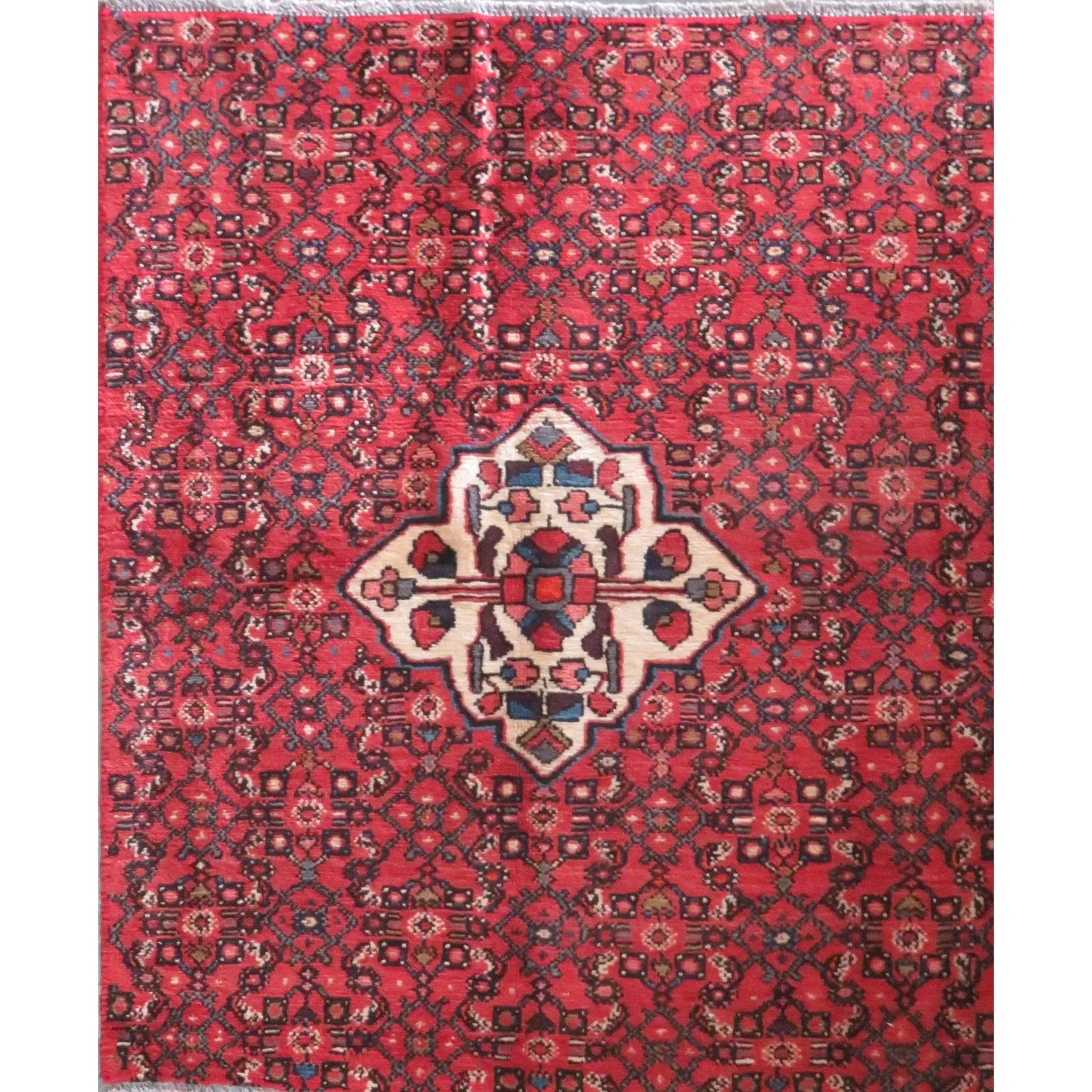 One Of The Kind Hand-Knotted Persian Wool Rug _ Luxurious Vintage Design, 3'9" x 3'3", Artisan Crafted
